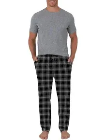 Fruit Of The Loom Men's Short Sleeve Crew Neck Top and Fleece Pajama Pant Set