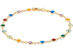 Barzel 18K Gold Plated Gold and Multi Color Crystal Baguette Anklet