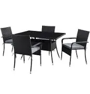 CorLiving Parksville 5p Black Wicker / Rattan Patio Dining Set w Rectangle Table