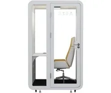 GEARONIC Solo Office Sound Booth Pod Audio Privacy, Mobile Roller with Desk, LED Light, Fans and AC USB Ports (White)