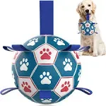  Dog Ropes Toys Soccer Ball with Straps, Interactive Dog Large Size 3 Blue Red