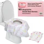 Toilet Seat Covers Disposable (40 Pack, Floral) - XL Waterproof Toilet Cover for Toddlers, Kids & Adults - Portable & Individually Wrapped for Travel, Potty Training & Public Restrooms