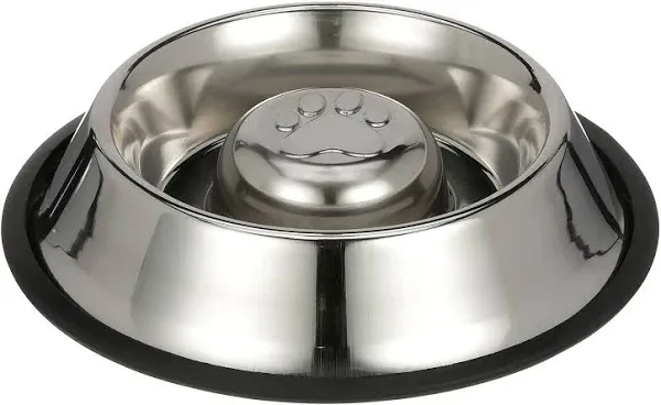 Stainless Steel Slow Feed Bowl - Non-Tip &amp; Non-Skid - Stops Dog Food Gulping,...