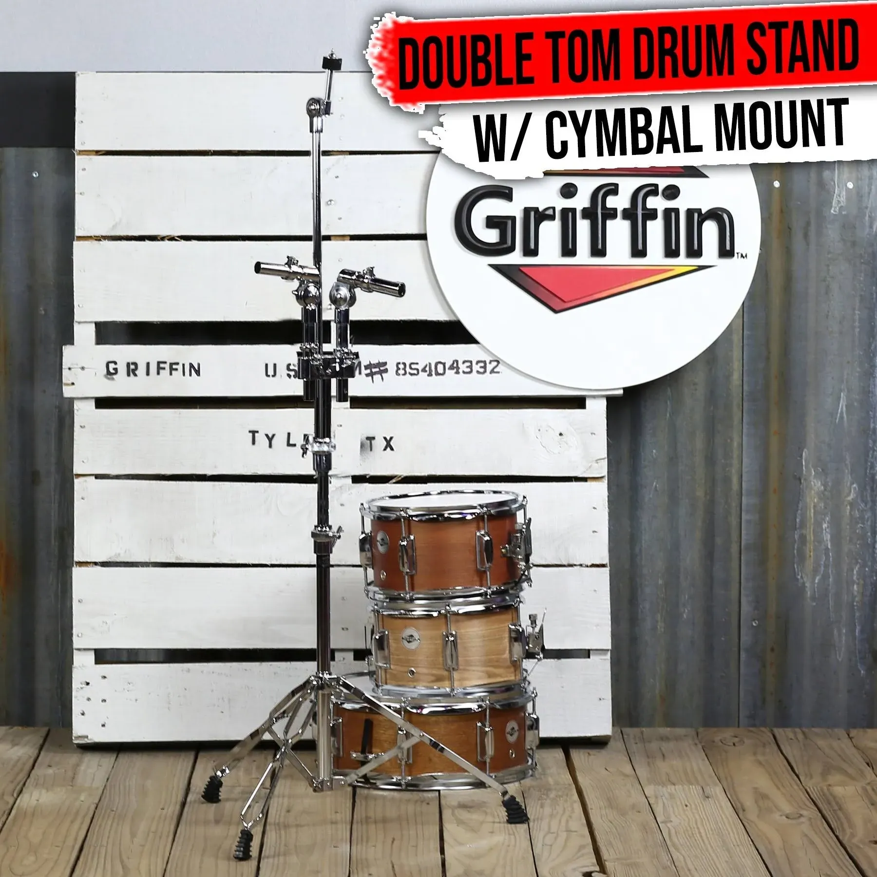 Double Tom Drum Stand - GRIFFIN Cymbal Holder Mount Arm Duel Percussion Hardware