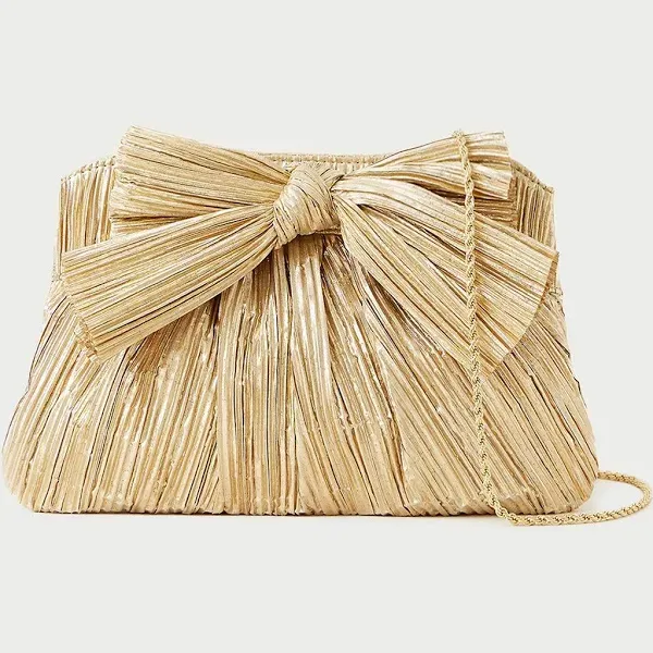 Loeffler Randall Rayne Pleated Frame Clutch with Bow, Platinum 