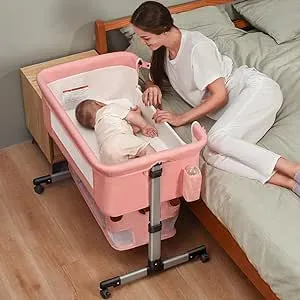 Baby Crib,3 in 1 Bedside Crib Adjustable Portable Bed for Infant,Baby Bassine...