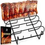 MOUNTAIN GRILLERS BBQ Rib Racks for Smoking, Gas Smoker or Charcoal Grill, Sturdy & Non Stick Standing for gas grill, bbq grill, Holds Up to 5 Baby Back Ribs, Grilling & Barbecue Gifts for Men Black