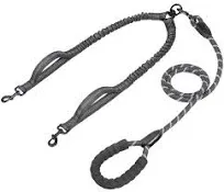 Double Dog Leash with Two Extra Traffic Handles, 360 Swivel No Tangle Dual Dog W