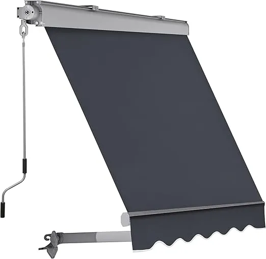 MCombo Patio Window Awnings 5'x8', Fully Assembled Manual Retractable Sunshade Canopy for Windows, 4137 (5 * 8 ft, Dark Grey)