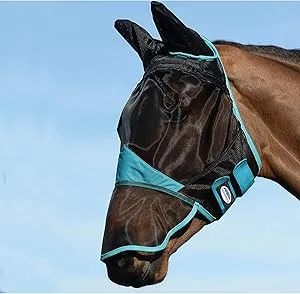 WeatherBeeta ComFiTec Fine Mesh Mask with Ears & Nose, Black/Turquoise, Warmblood