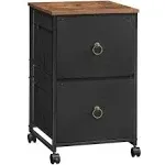  2 Drawer Mobile File Cabinet, Rolling Printer Stand, Black + Rustic Brown