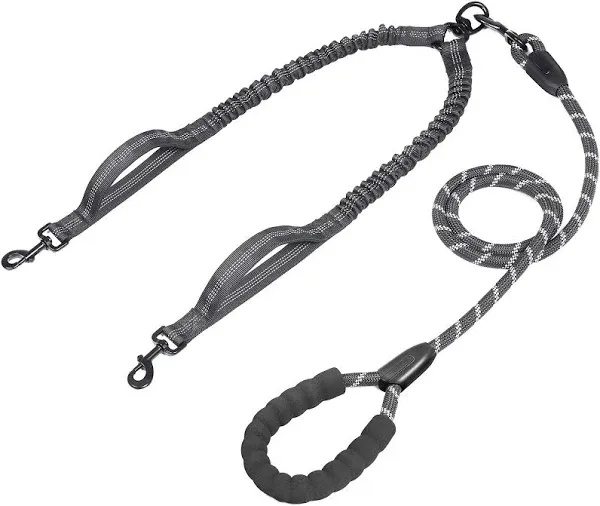 Double Dog Leash with Two Extra Traffic Handles, 360 Swivel No Tangle Dual Do...