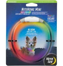 Nite Ize NiteHowl Mini Rechargeable LED Safety Necklace, Disc-O Select - Rechargeable Light Up Dog Necklace with LED Lights - Dog Accessories with Rechargeable Batteries - Mini, Disc-O Select