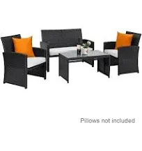 Costway 4PCS Patio Rattan Furniture Conversation Set Cushioned Sofa Table