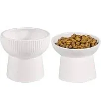 Qucey Ceramic Cat Food and Water Bowl Set