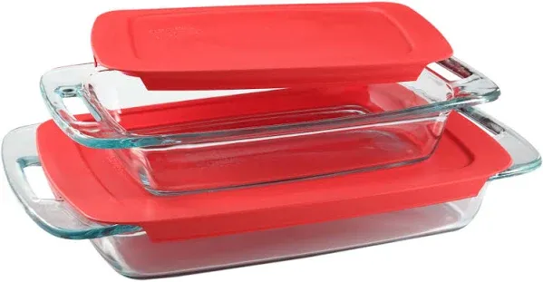 4-piece Rectangular Glass Bakeware Set with Red Lids