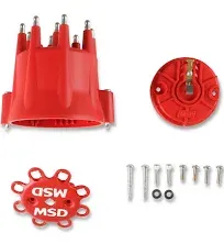 MSD Cap and Rotor Red Male/HEI Brass Terminals Clamp Down Billet Pro Billet V8