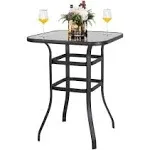 32 in. Glass Top Metal Pub Height Bistro Square Outdoor Table