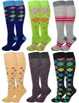 Sumona 6 Pairs Women's Fancy Design Multi Colorful Patterned Knee High Socks (Assorted Classic Design)