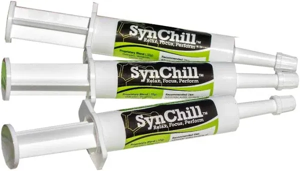 SynChill Oral Horse Calming Gel, 100% Natural & Nutritional Supplement, Lab Proven Results, Designed for Focus & Performance, Approved by Olympic Professionals & Veterinarians, Made in USA - 3-Pack