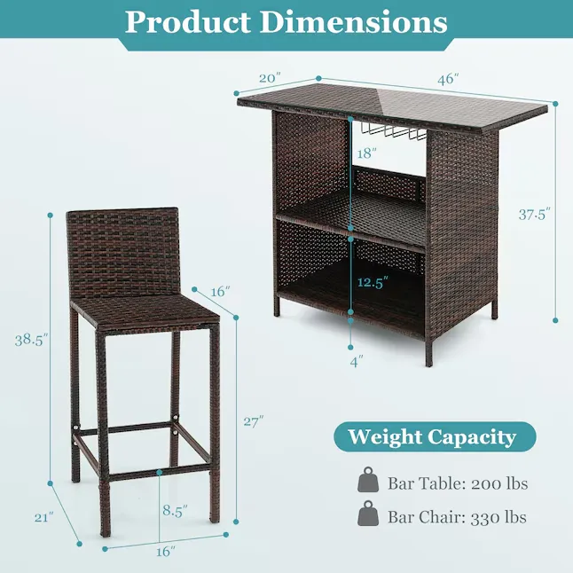 Costway Brown Steel Patio Bar