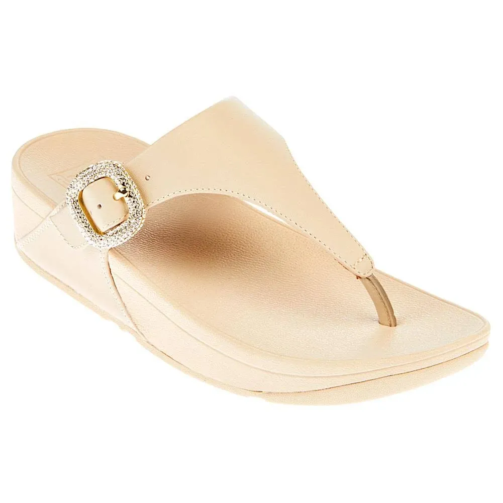 Fitflop Lulu Crystal Buckle Leather Toe-Post Sandals - Black