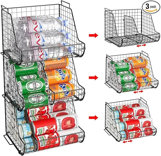 X-cosrack Stackable Can Organizer for Pantry 3Pack，Standing 3 Pack Black