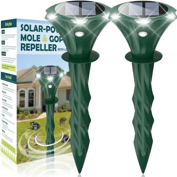 Pack of 2 Solar Mole Repellent Sonic Gopher Repellent Vole Chaser Mole Deterr...