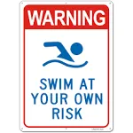 Uflashmi Warning Swim At Your Own Risk Pool Sign, Metal Pool Signs For Outdoor, 10X14 in