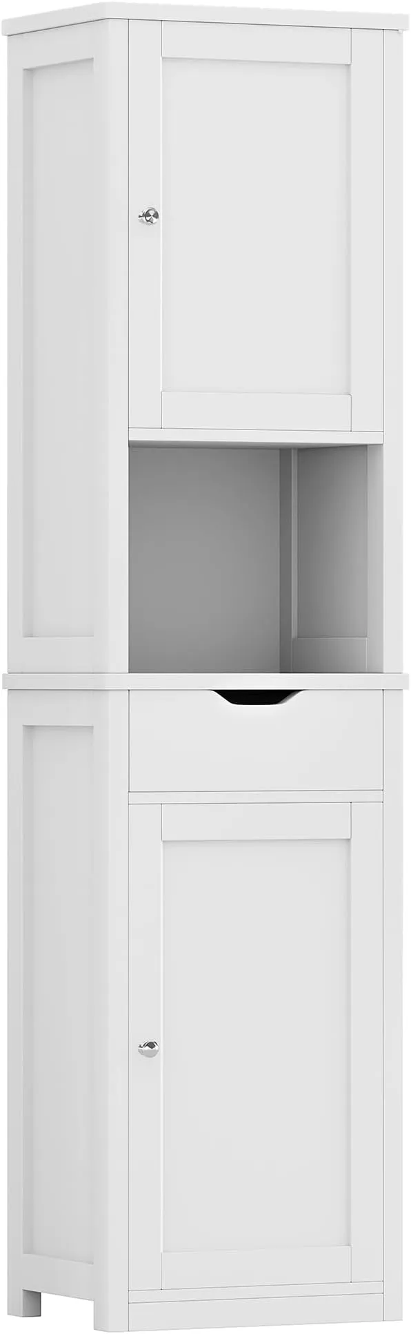  Tall Bathroom Storage Cabinet, Slim Corner Floor Cabinet with Doors and White