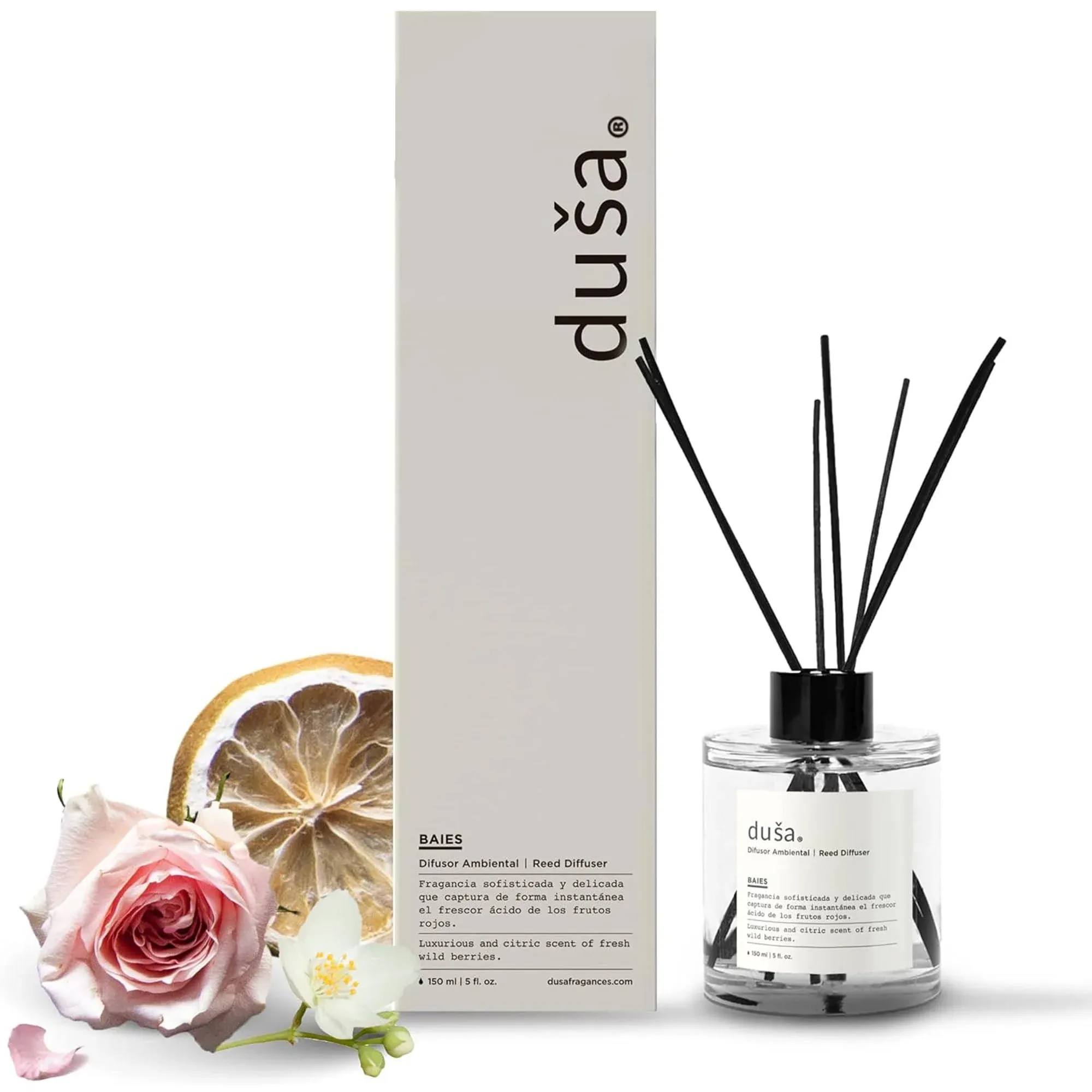 Duša-Scented Reed Diffuser &amp; Sticks - Elevate Space with 5 Fl Oz of Baies