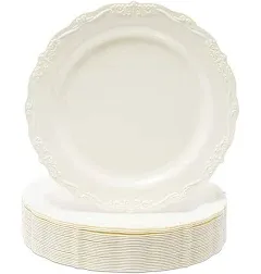 Juvale 25 Pack Cream Plastic Vintage Dinner Plates