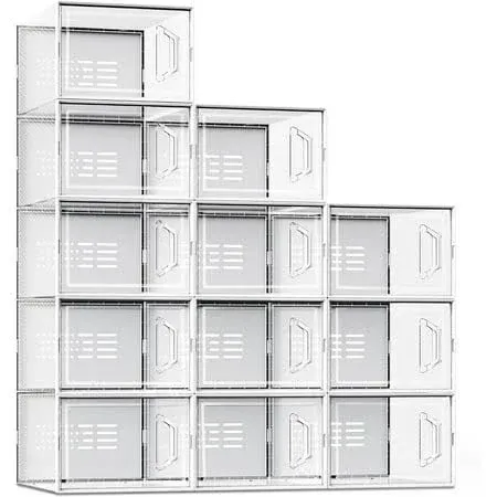 Shoe Storage Box Fit Size 13, Clear Plastic Stackable Shoe Organizer for Closet, Space Saving Sneaker Shoe Rack Containers Bins Holders for Entryway,