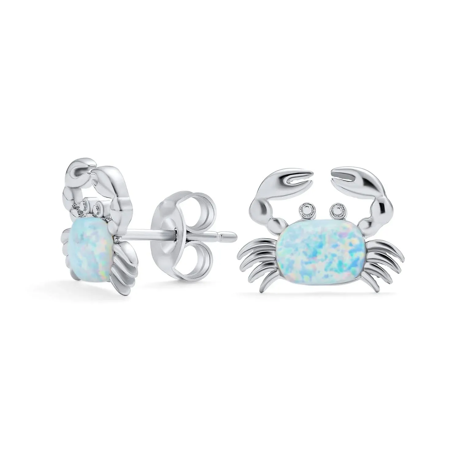 Bling Jewelry Small Pink Blue White Nautical Created Opal Beach Sand Crab Stud Earrings for Women Sterling Silver October Birthstone