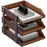 Leather Desk Organizer, Thipoten 3-Tier Stackable Letter Tray Holder for Office