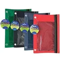  1 X 3-Ring Pencil Pouch w/ Mesh Window, Assorted Colors, School Office Supply