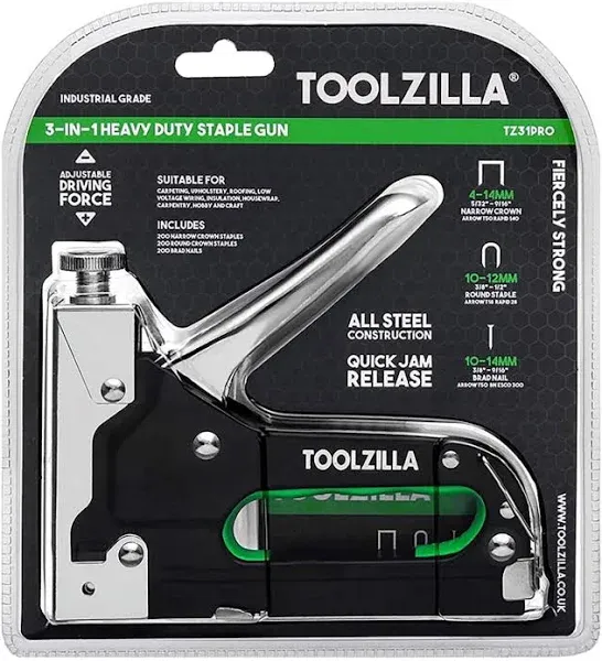 TOOLZILLA Heavy Duty Staple Gun &amp; Selection Pack 3-in-1 TZ31PRO 600 staples/nail