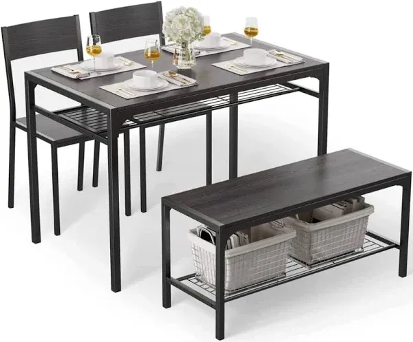 Gizoon Kitchen Table and 2 Chairs for 4 with Bench, 4 Piece Dining Table Set for Small Space,