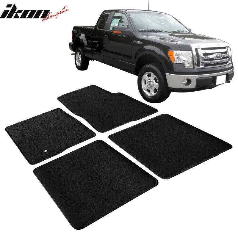 Floor Mats Compatible with 2009-2014 Ford F150 Crew Cab, Black Nylon Front Rear Flooring Protection Interior Carpets 4PC by IKON MOTORSPORTS, 2010 2011 2012 2013