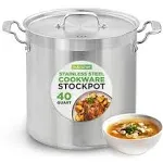 Stainless Steel Cookware Stockpot - 40 Quart Heavy Duty Induction Pot Soup Pot