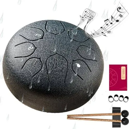 Rain Chime Drum - Rain Drum for Outside Garden, Steel Tongue Drum Rain Chime, 8 Note 6 inch Chakra Drum for Rain, Waterproof Musical Rain Drum for