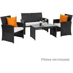 Costway 4 Piece Patio Rattan Furniture Conversation Set Cushioned Sofa Table Garden Black