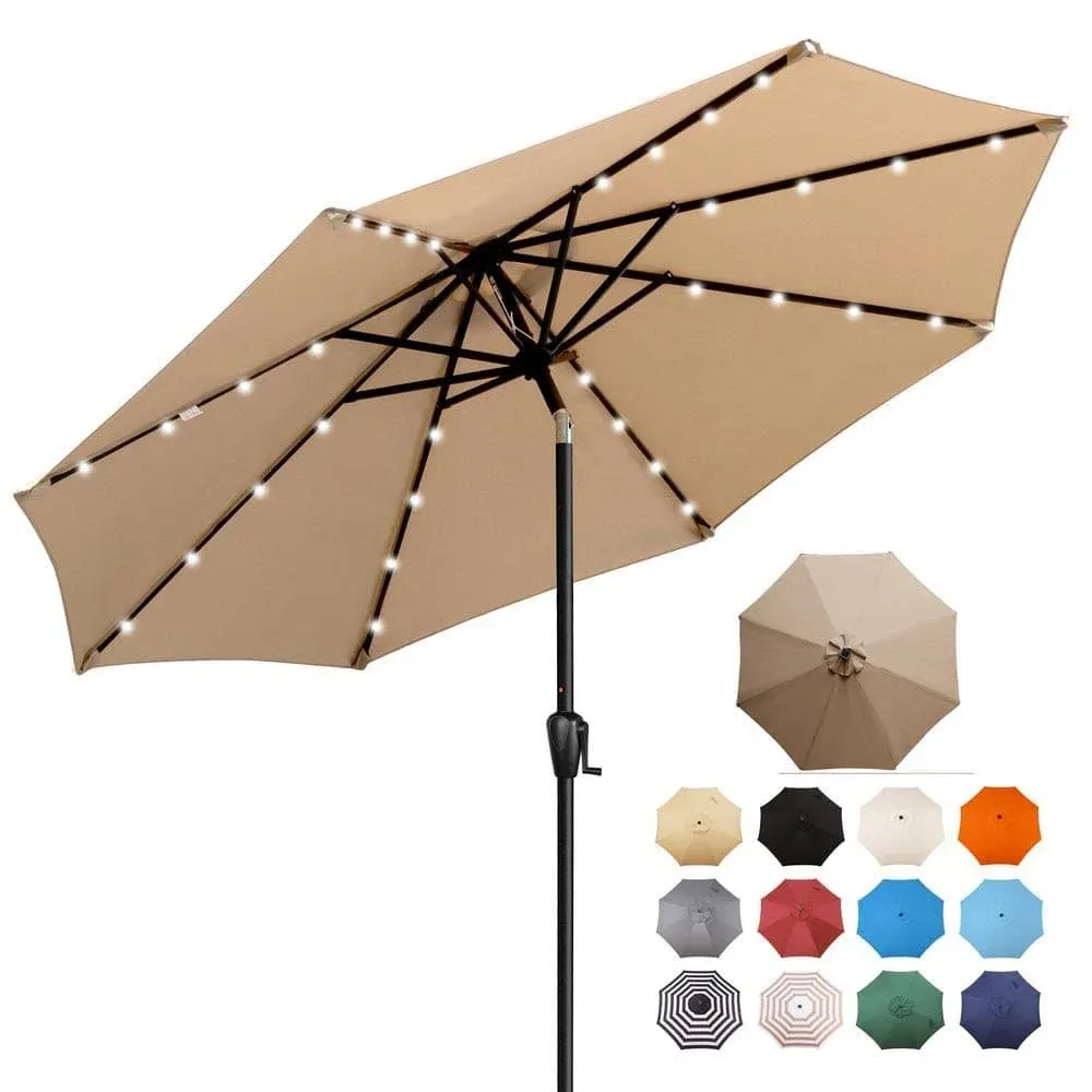 Sun-Ray 9' Round Steel 8- Rib Solar-Lighted Patio Umbrella