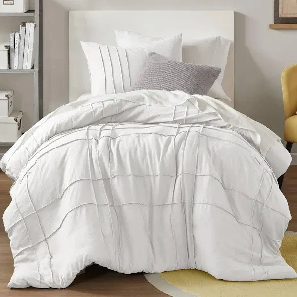 White Twin Size Duvet Cover Set - 2 Pieces Pintuck Pleated Duvet Cover Twin, ...