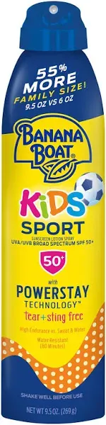 Banana Boat Kids Sport Tear Free Sting Free SPF 50 Sunscreen Lotion Spray- 6 Oz