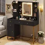 Makeup Vanity with Lights Vanity Desk with Openable Mirror &amp; 3-Color Dimmable