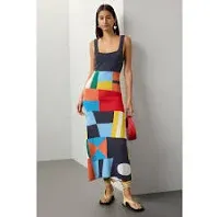 Katie Colorblock Square-Neck Sheath Midi Dress