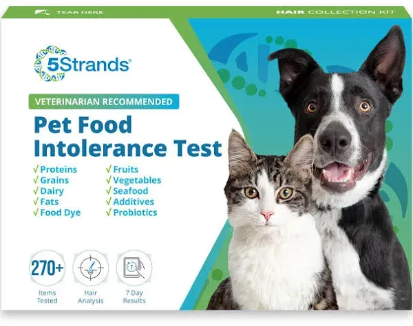 5Strands Pet Food Intolerance Test, at Home Sensitivity Test for Dogs & Cats, 270 Items, Hair Analysis, Accurate for All Ages and Breed