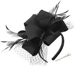 Myjoyday Women's Fascinators Hat for Tea Party Church Cocktail, Feathers Veil Headband with Hair Clip