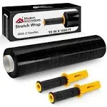 Modern Innovations 15 inch Black Stretch Wrap Roll with Handles (1 Roll-1000 Feet) Heavy Duty Shrink Wrap for Moving, Packing Supplies for Wrapping